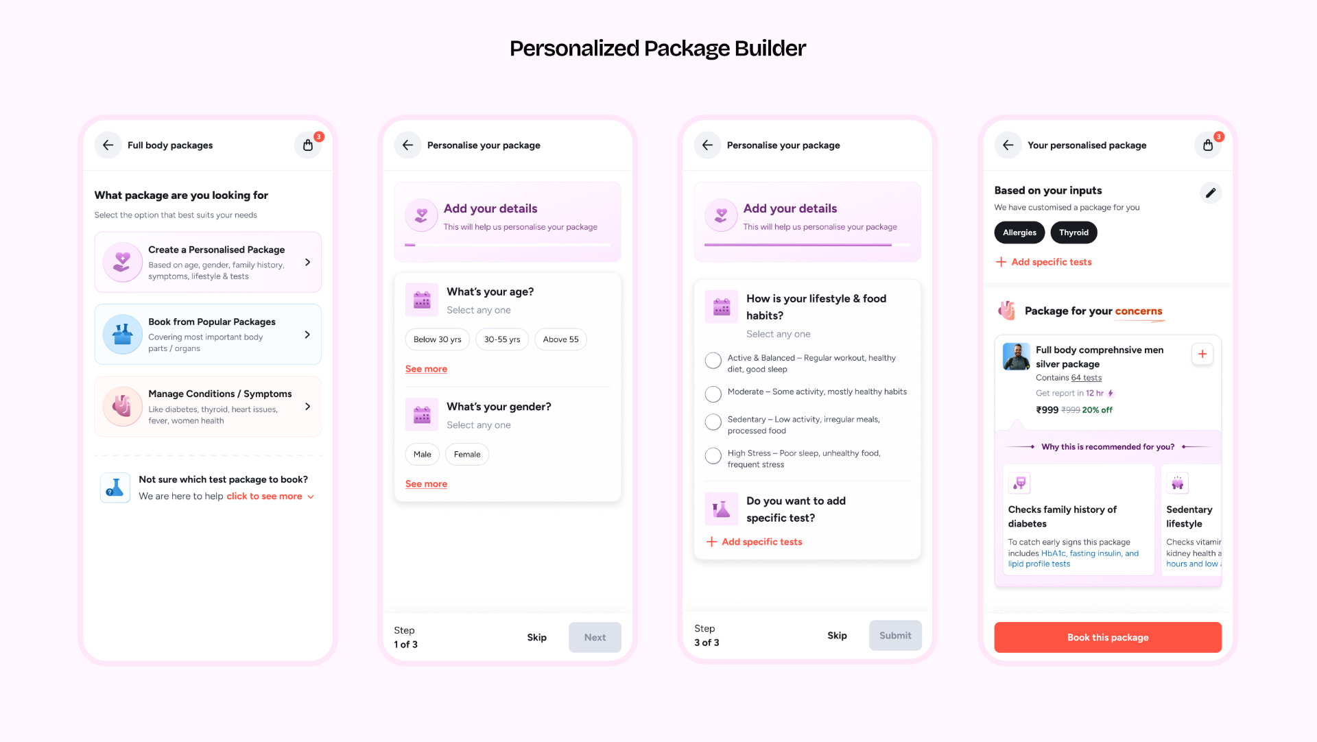 Personalized package builder flow