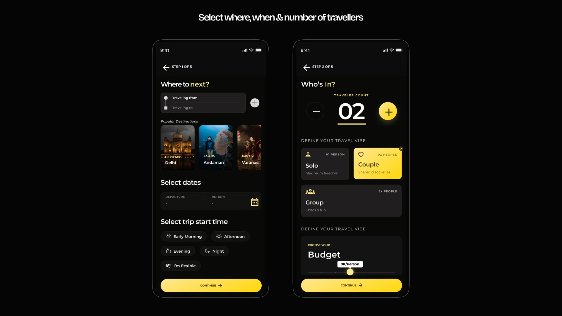 Trip preferences - destination, dates, travellers and budget