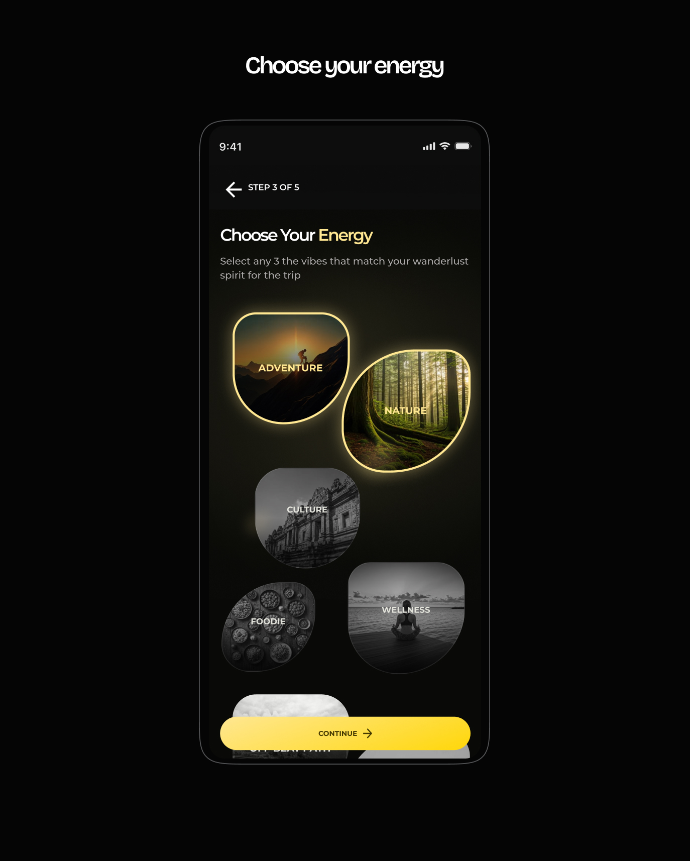 Choose your energy - travel vibes selection