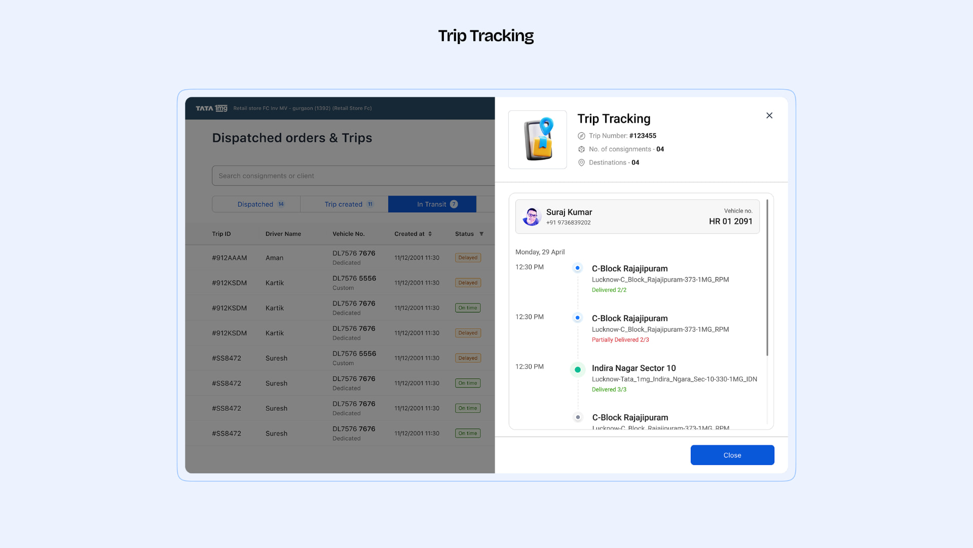 Trip creation and shipment tracking