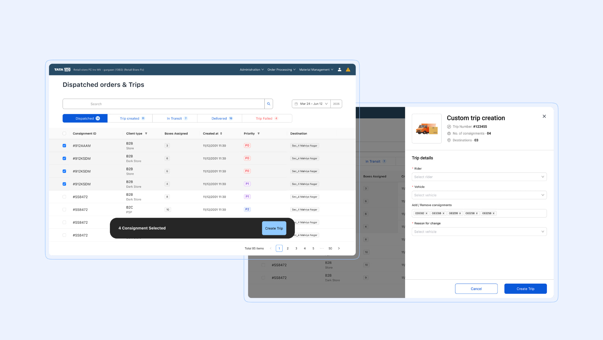 End-to-end warehouse workflow and consignment states
